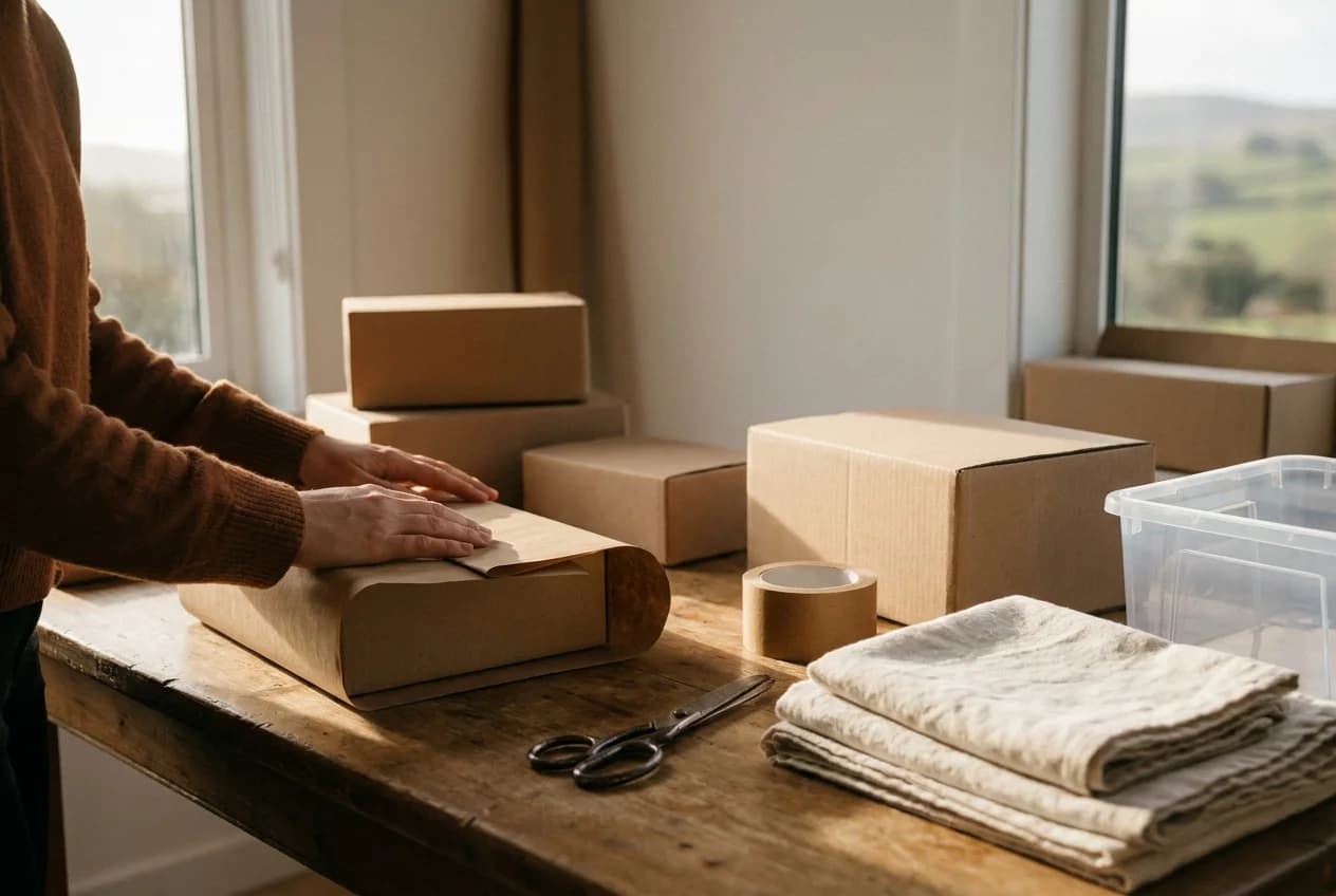 Bestellungen werden von Hand in Papier gepackt